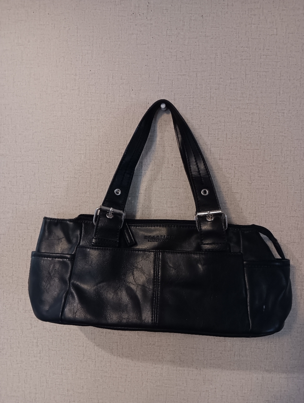 Y2k Kenneth Cole Black Leather Shoulder Bag - Timeless Women's Cute - Picture 2 of 4